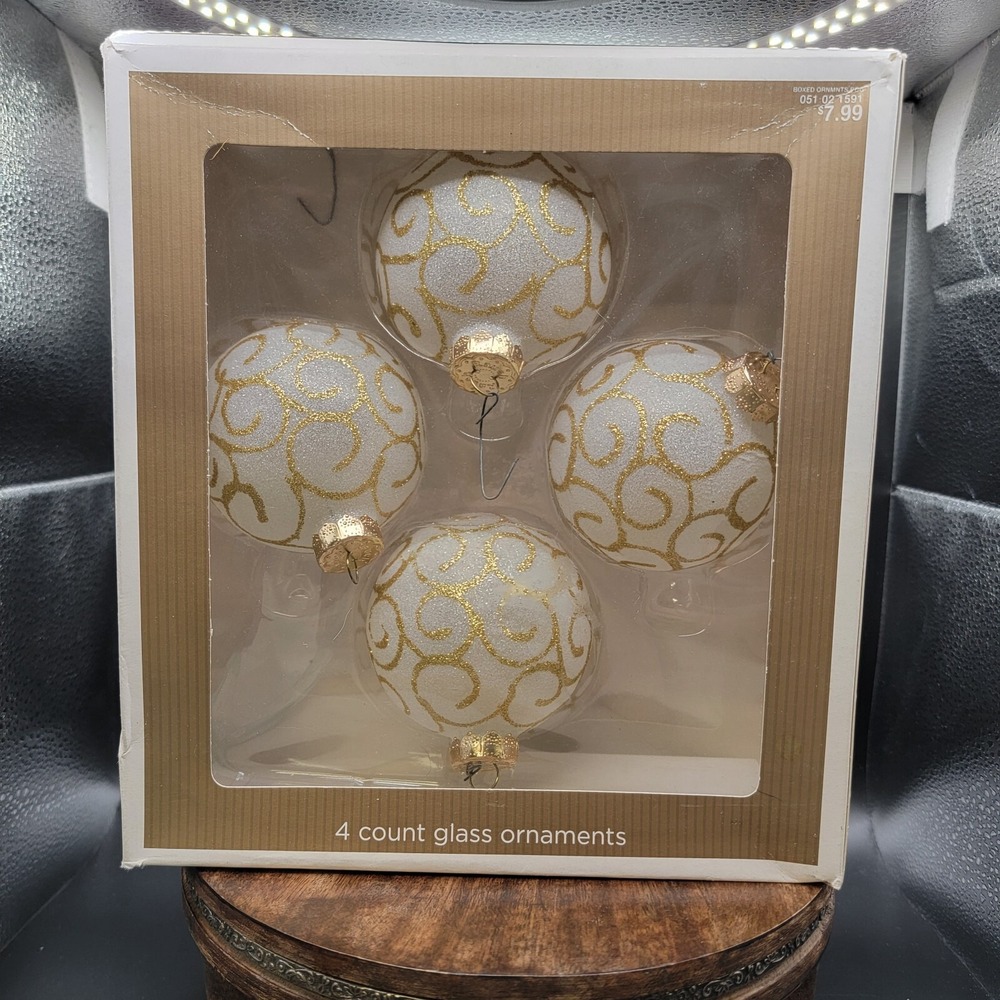 Target Glass White And Gold Frosted 4 Medium Ornaments
